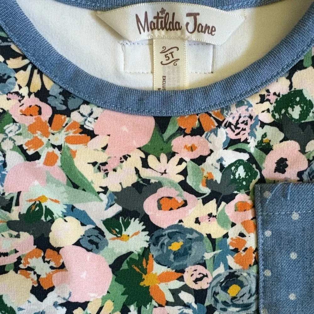 Matilda Jane Floral Pocket Dress Girls Size 5T Blue Pink Orange